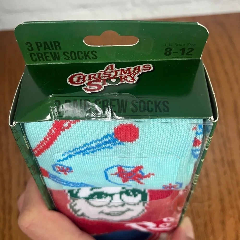 A Christmas Story 3 Pack Novelty Crew Socks NIP Size: 8-12